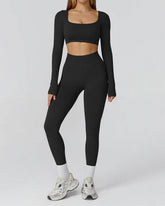 Athletic Wear with Long Sleeve Crop Top and Legging