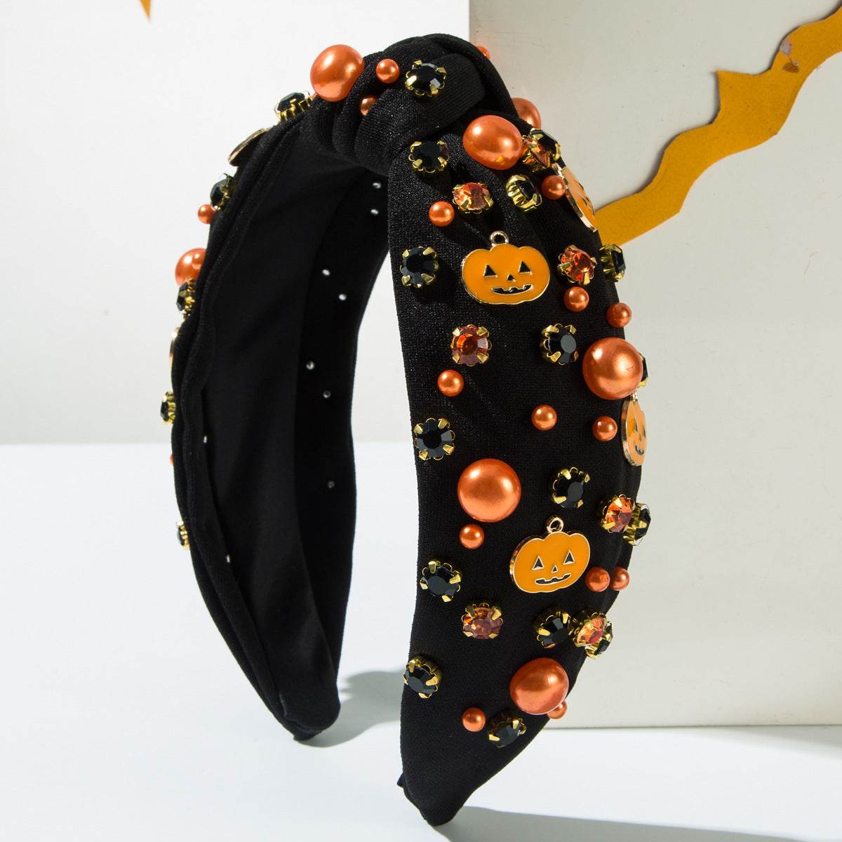 Halloween Pearl Knotted Headband with Pumpkin and Ghost