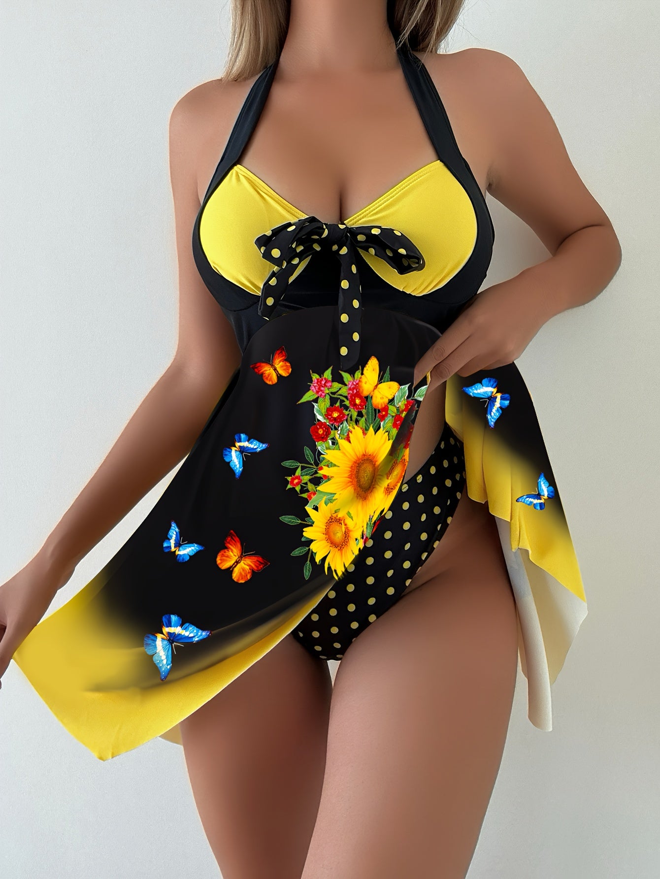 Vibrant Sunflower Print Two-Piece Tankini Set