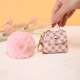 Coin Purse Keychain with Fluffy Pom-Pom