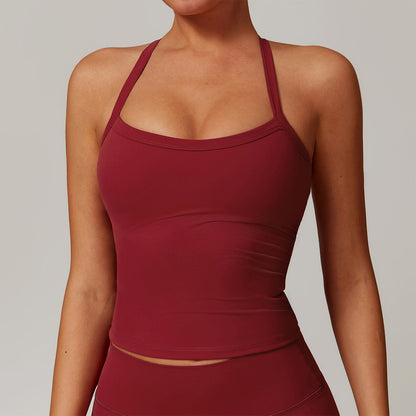 Square Neck Sports Tank Tops Criss Cross Back Longline Cami