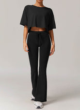 Sports Sets with Short Sleeve T-Shirts and Flare Pants