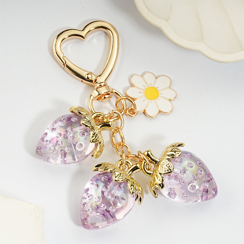 Cute Strawberry Keychain Bag Charm with Flower