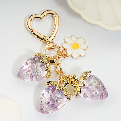 Cute Strawberry Keychain Bag Charm with Flower
