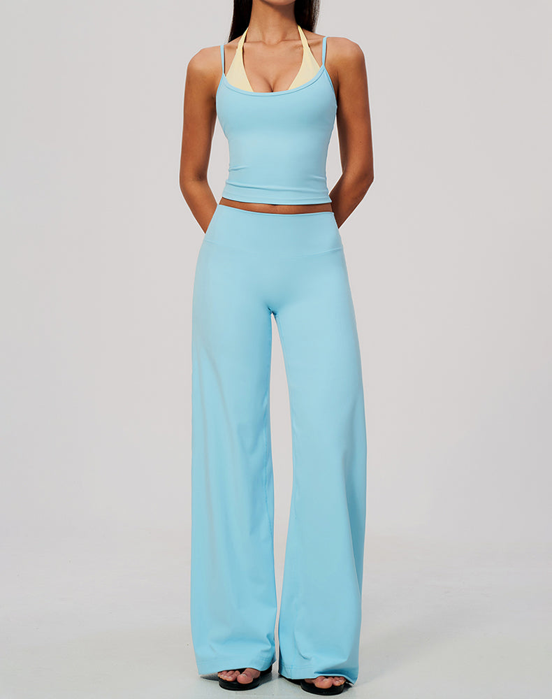 2 Piece Color Block Tank Top and Flare Pant Sets