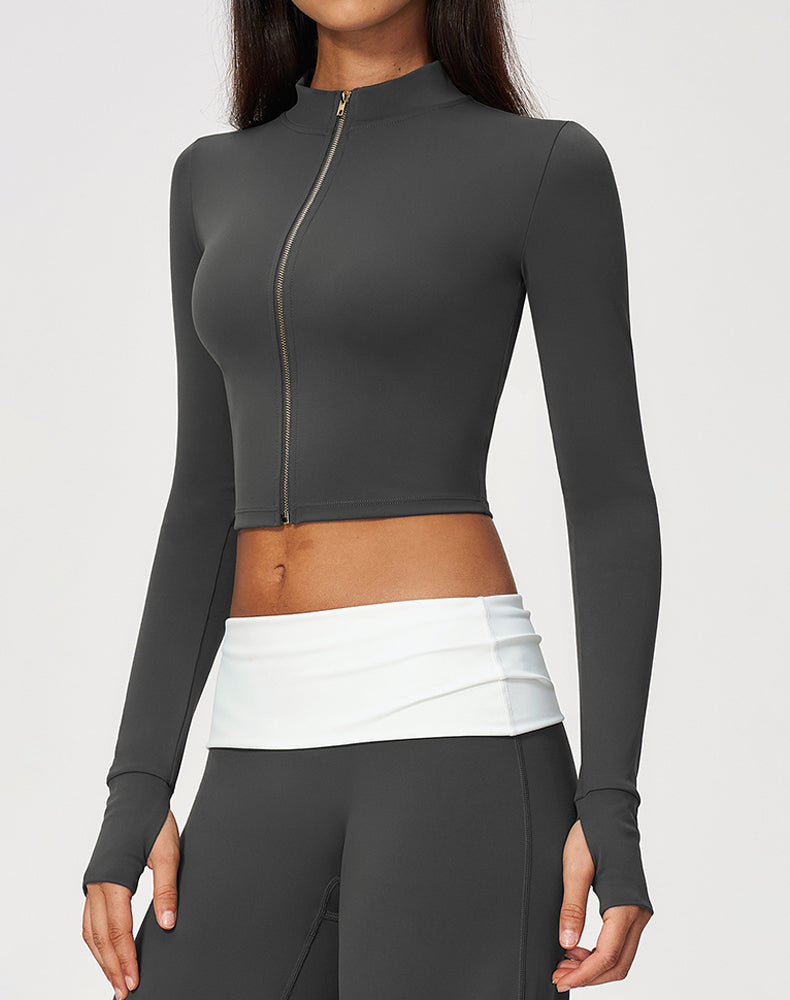 Full Zip Running Slim Fit Cropped Jacket