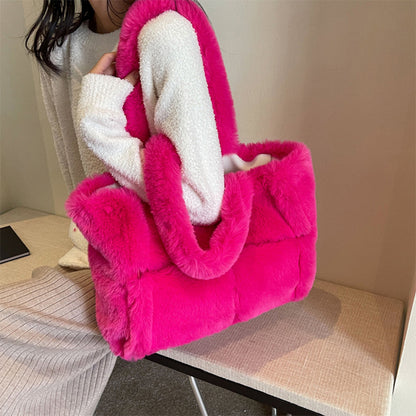 Winter Soft Plush Shoulder Handbag Bag Large Fluffy Tote Bag