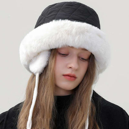 Warm Plush Bucket Hat with Earmuffs Chin Strap