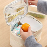 Portable PU Insulated Lunch Bag Double Layer Cooler Handbag