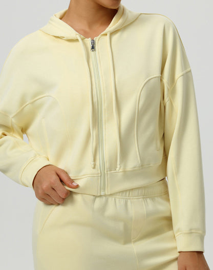 Long Sleeve Hooded Zip Up Casual Crop Coat with Pockets