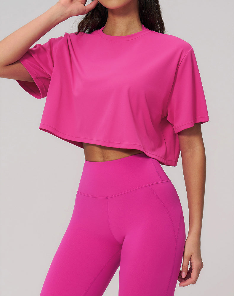 Short Sleeve Crop Tops Round Neck T-Shirts Loose Fit Blouse