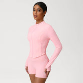 Full Zip UP Athletic Cropped Jacket with Thumb Holes