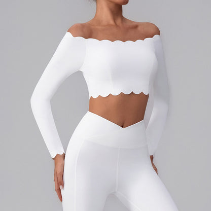 Off Shoulder Crop Tops Long Sleeve Shirt with Removable Cups