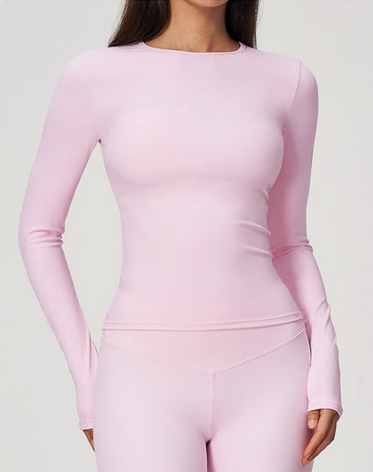 Crewneck Long Sleeve Shirt Basic Tees Slim Fit Crop Tops