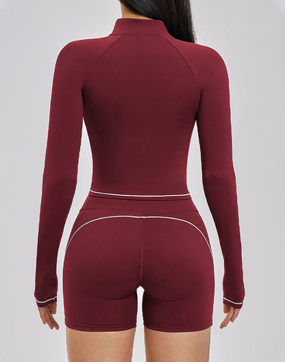 Zip Up Crop Jacket Cropped Long Sleeve Athletic Tops