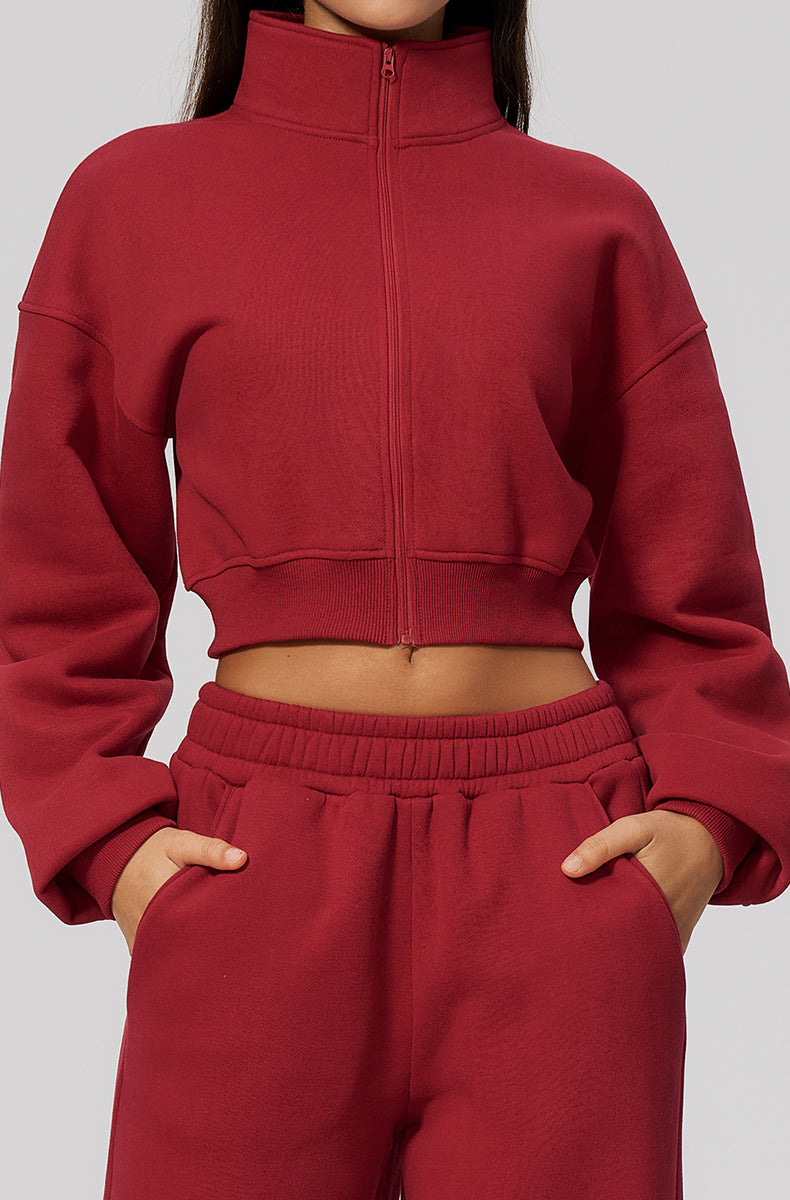 Crop Collar Zip Up Athletic Jacket
