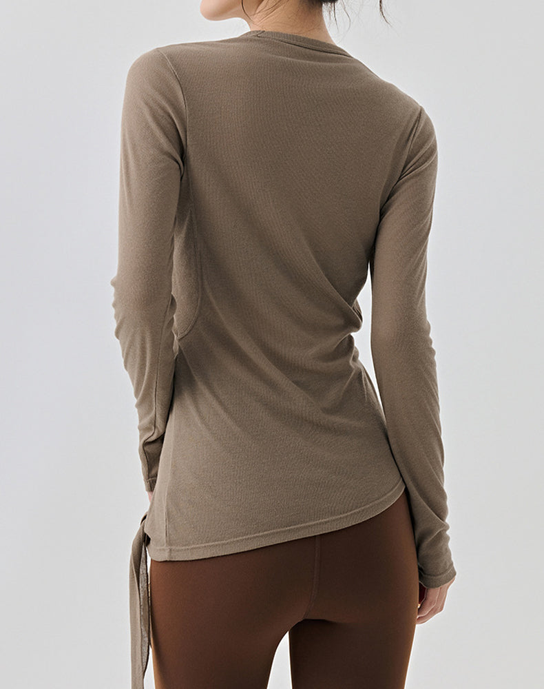 Side Slits Tie Long Sleeves Mesh Yoga Shirts