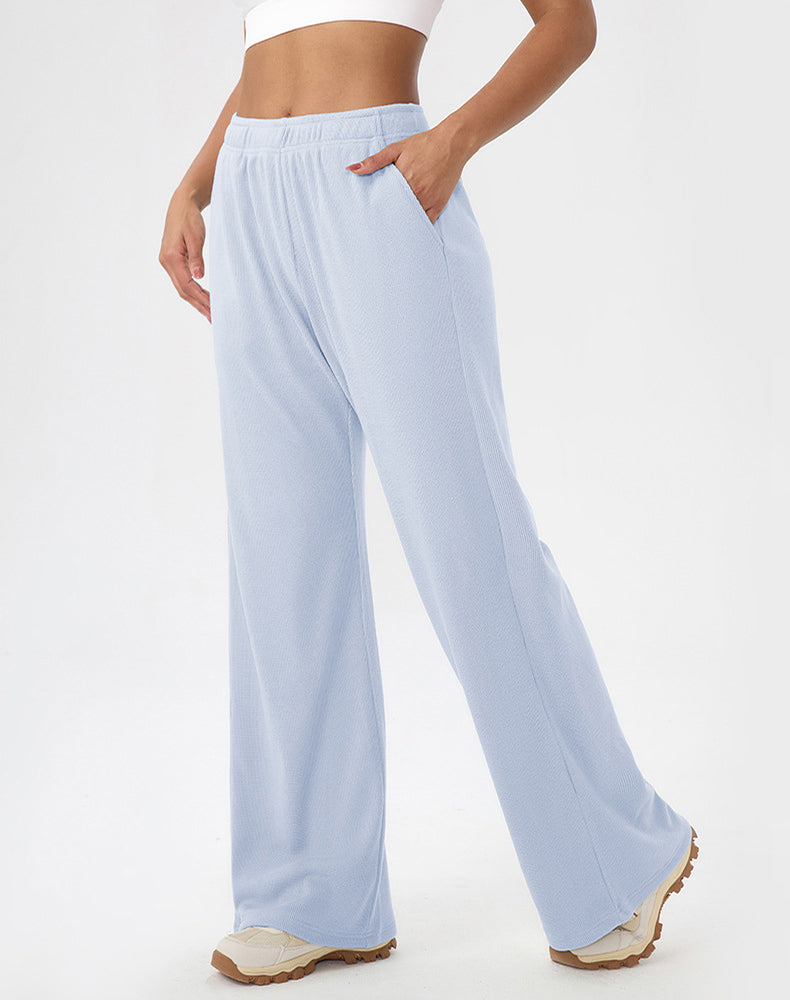 Waffle Knit Straight Leg Sweatpants with Pockets