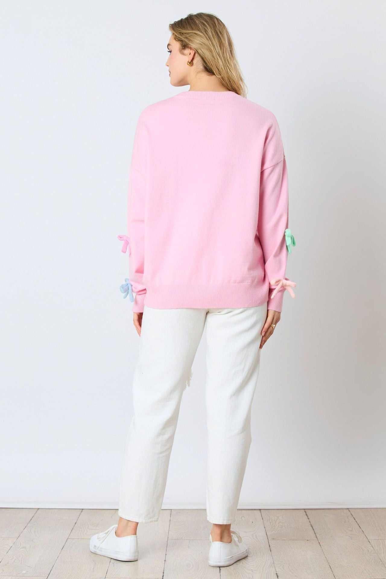 Cute Colorful Bow Long Sleeve Crew Sweater | Perfect for Everyday Wear