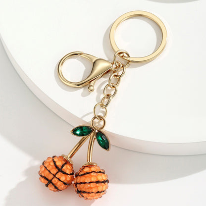 Rhinestone Sports Ball Cherry Keychain Key Ring Bag Charm