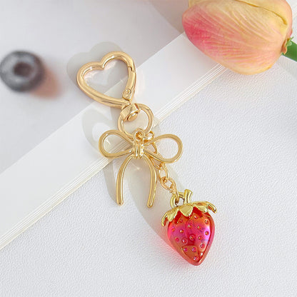Strawberry Bow Keychain Clear Purple Cute Bag Heart Charms