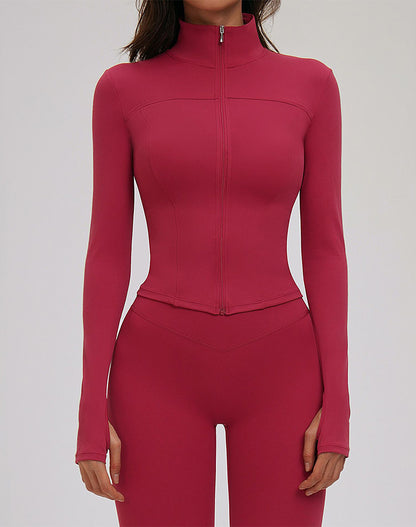 Cropped Jacket Zip Slim Fit Athletic Tops with Thumb Holes