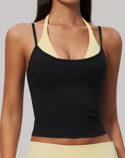 Faux Two Piece Color Block Yoga Tank Tops