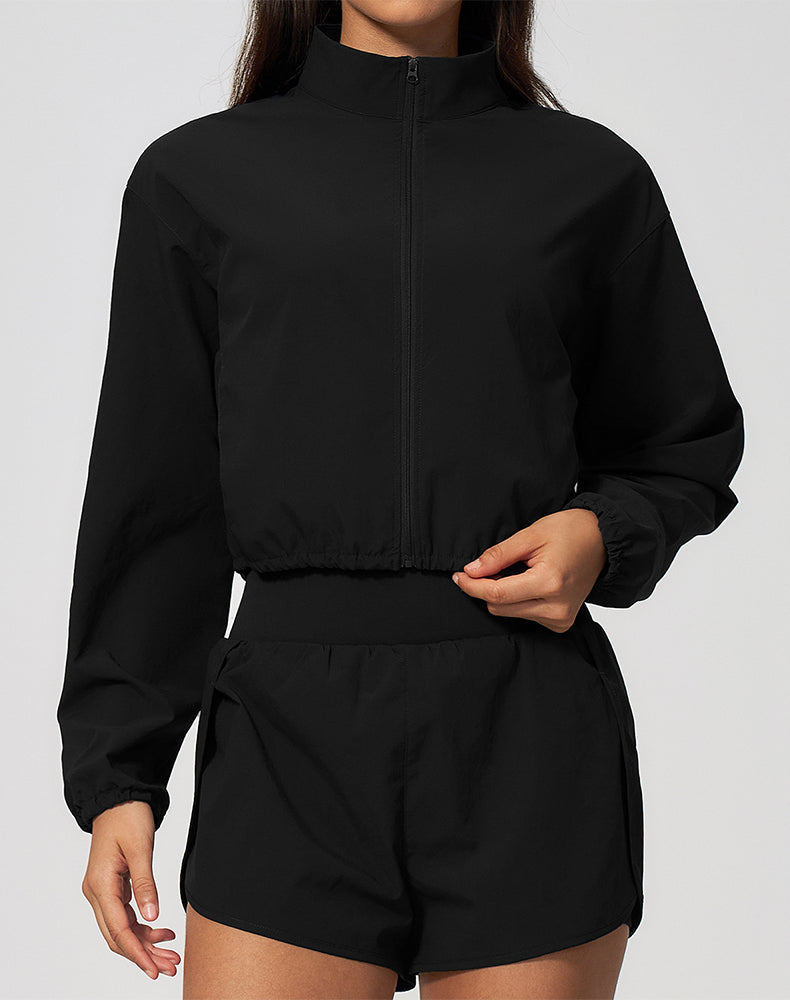 Athletic Cropped Jacket Track Zip Up Sport Long Sleeve Coat