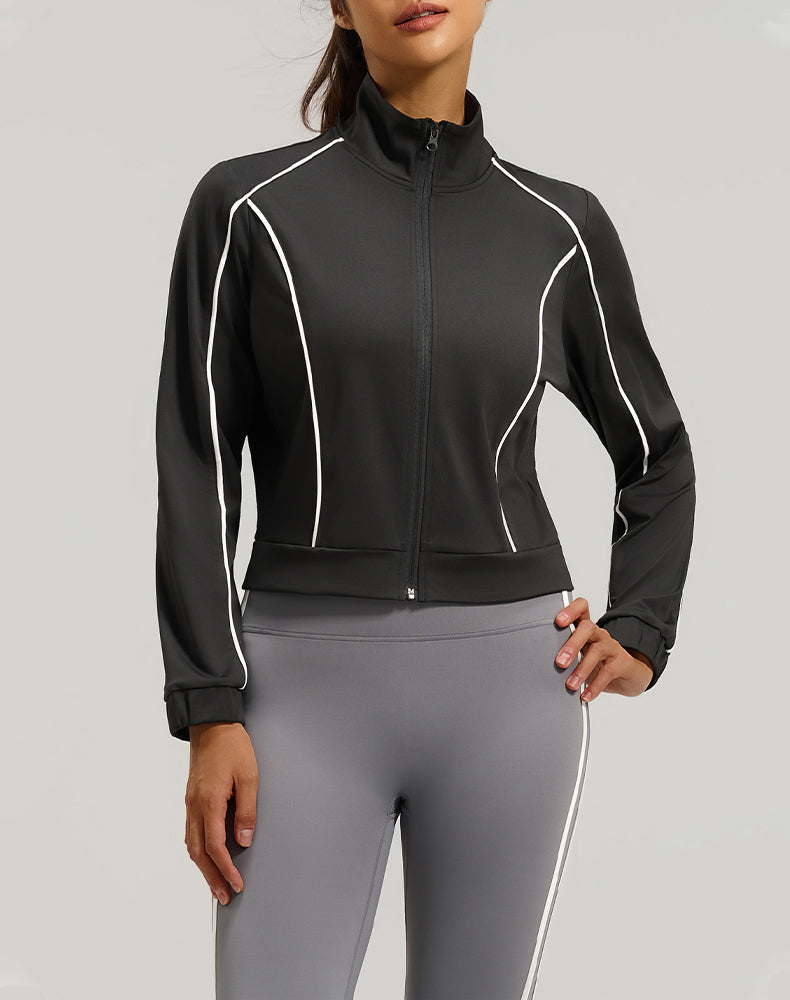 Stand Collar Workout Track Jackets Full Zip Crop Coat