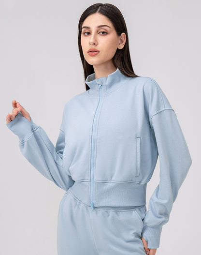 Sports Long Sleeve Hooded Loose Coat Casual Cropped Top