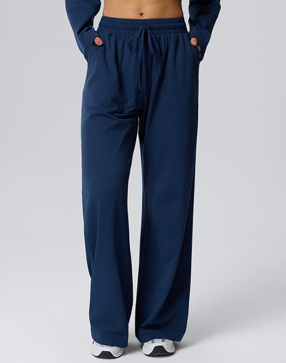 Straight Leg Bggy Drawsting Sweatpants with Pockets