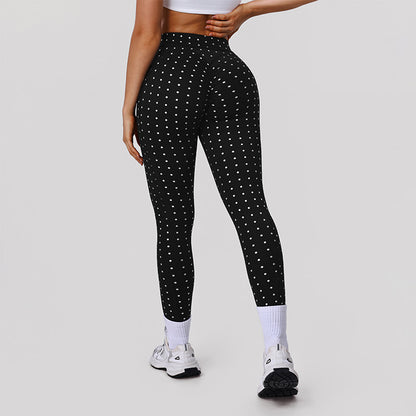 Silver Polka Dot Yoga Leggings Cross-cut Black Workout Pants