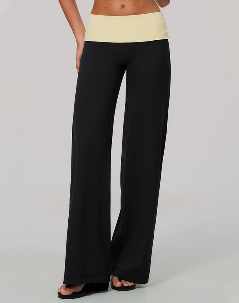 Color Block Fold Over Wide Leg Yoga Flare Pants