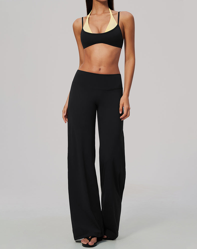 2 Piece Color Block Sports Bra and Flare Pant Sets