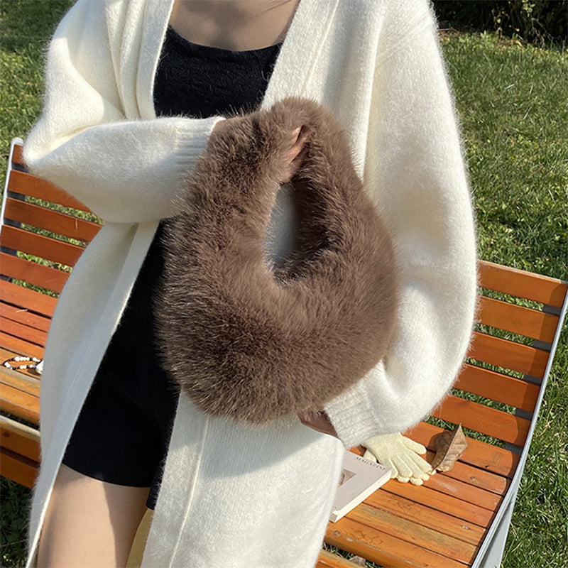 Winter Fluffy Faux Fur Tote Handbag Soft Fuzzy Purse Bag