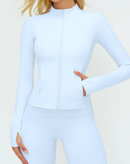 Cropped Athletic Jacket with Pockets and Thumb Holes