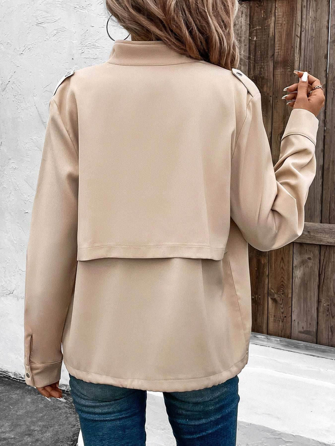 Casual Long Sleeve Shacket with Pockets
