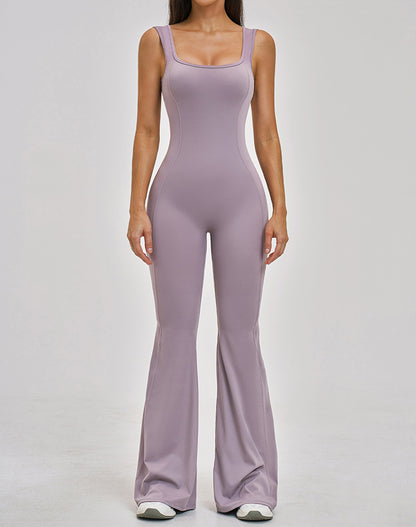 Backless Yoga Flare Leg Jumpsuit One Piece Athletic Bodysuit