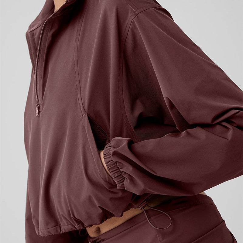 Half Zip Long Sleeve Sport Crop Sweatshirt