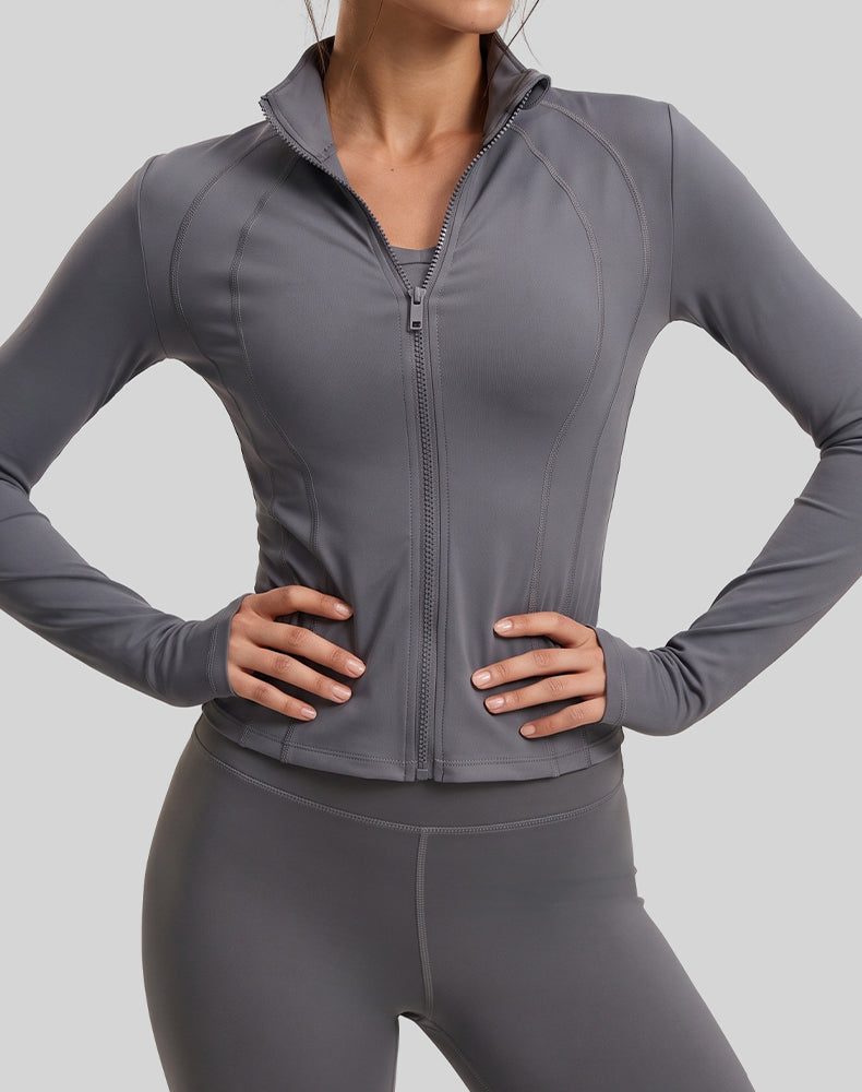 Zip Up Running Jacket with Thumb Holes