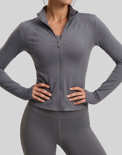 Zip Up Running Jacket with Thumb Holes
