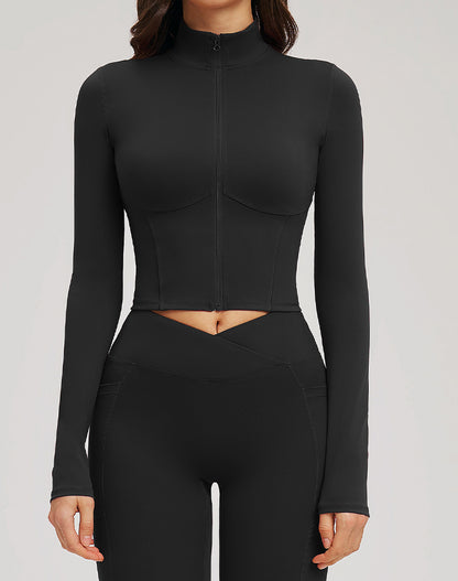 Full Zip Running Jackets Slim Fit Cropped Athletic Tops