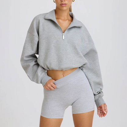Half Zip Sweatshirt Long Sleeve Sports Crop Tops