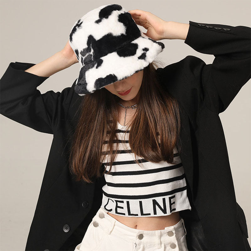 Winter Fuzzy Bucket Hat Lambswool Warm Fisherman Cap