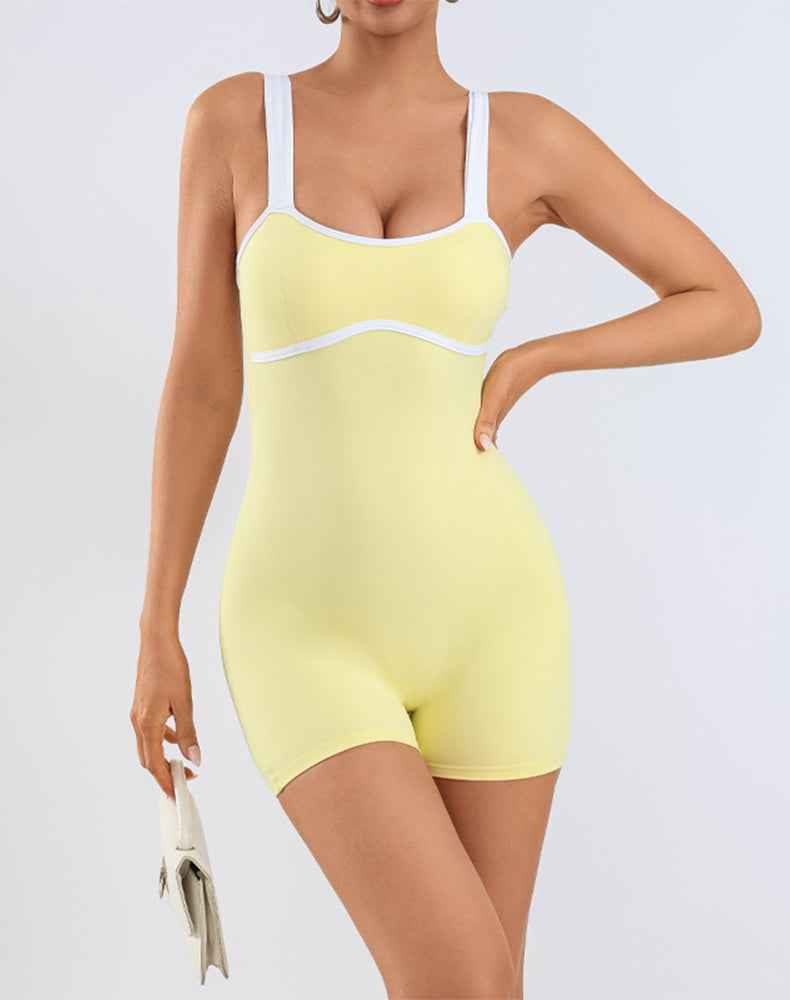 Adjustable Strap Romper Color Blocking Shorts Jumpsuit