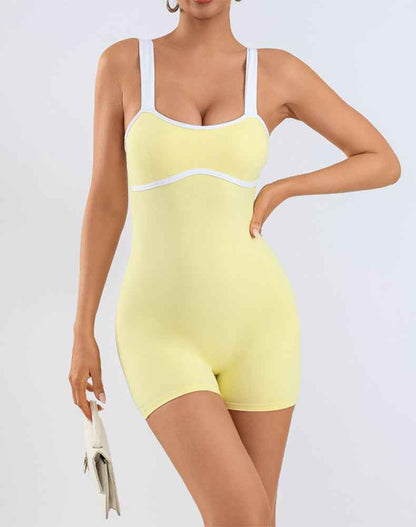 Adjustable Strap Romper Color Blocking Shorts Jumpsuit