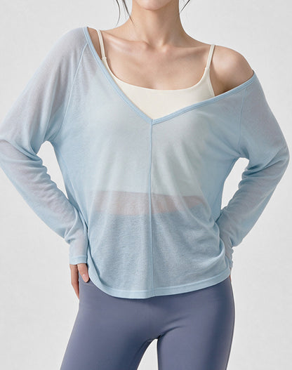 Loose Fitting Long Sleeve Sheer Mesh Yoga Tops