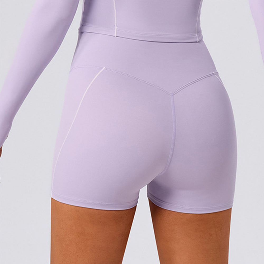 Color Blocking Workout Biker Shorts Waist Knot Running Short