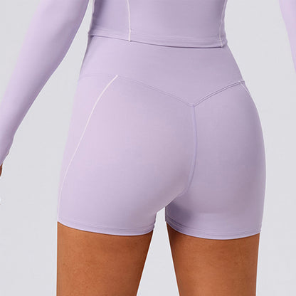 Color Blocking Workout Biker Shorts Waist Knot Running Short