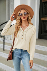 Button Hooded Sweatshirt Loose Long Sleeve Casual Tops